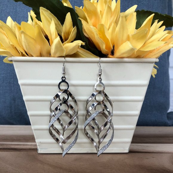 Glitter Spiral Swirl Drop Earrings - Picture 1 of 3